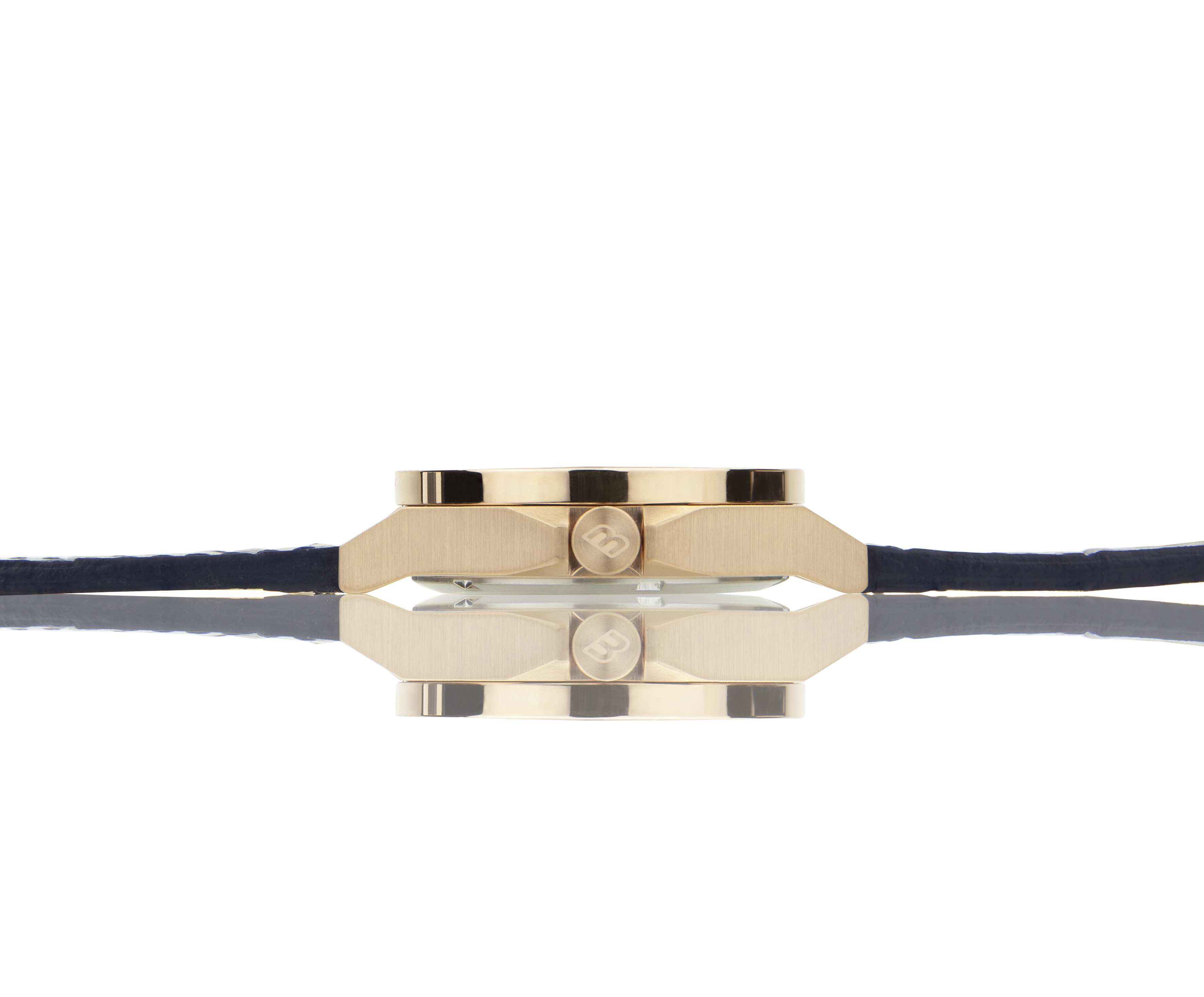 Brunmontagne Representor Goud/Blauw zijkant42mm Rgoud gepolijste bezel zijkant leder