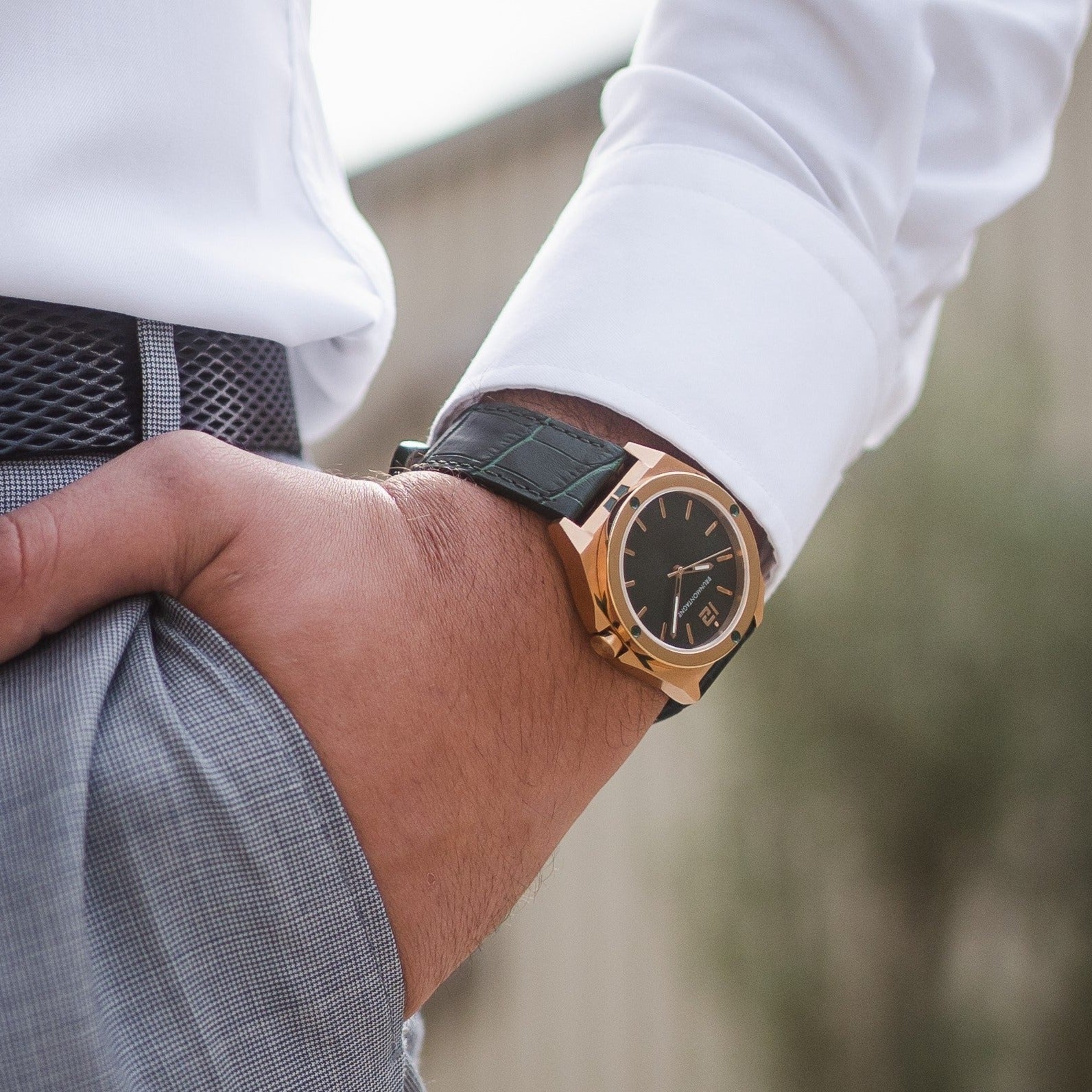 42mm Rgoud/Groen wristshot leder