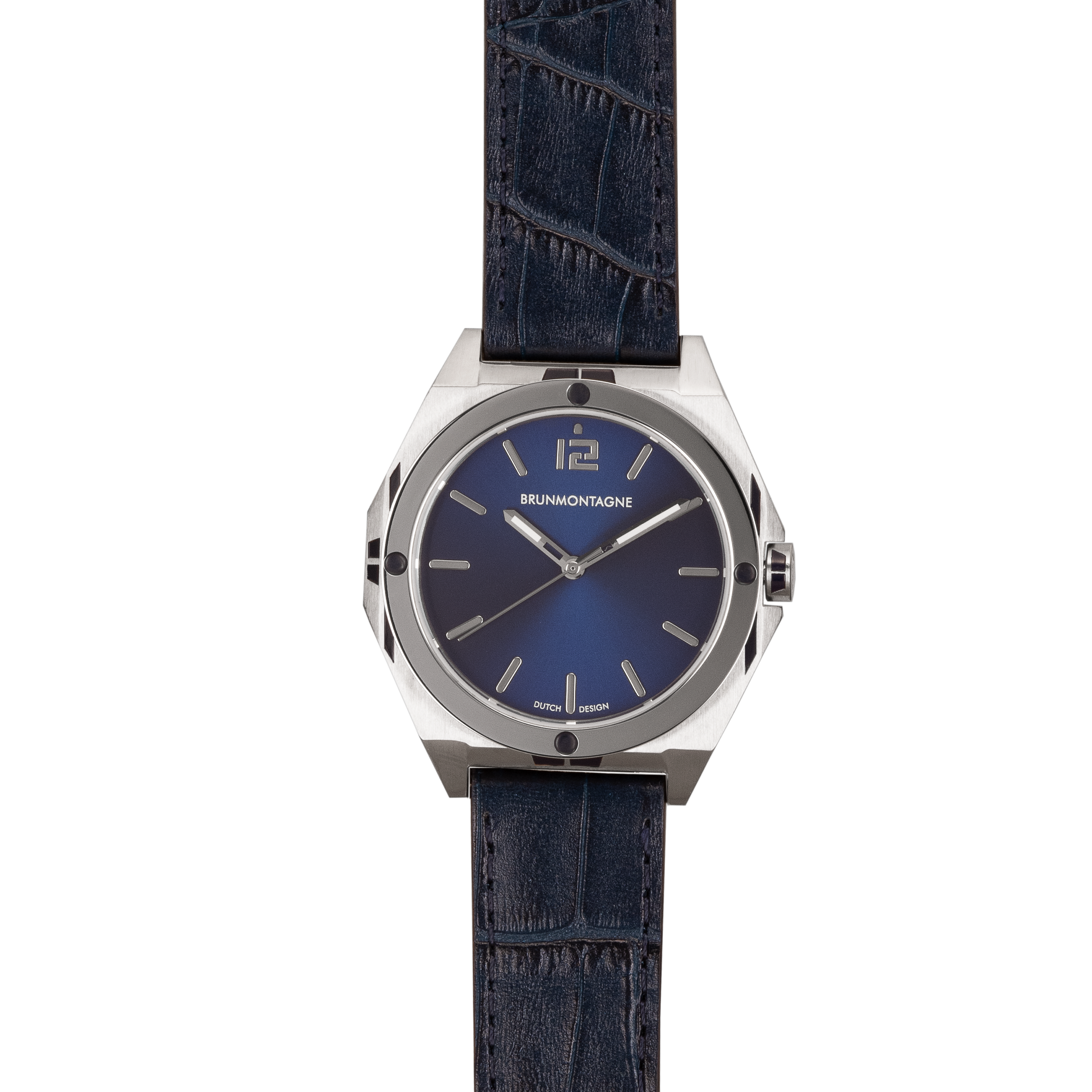 42mm Steel Blue Representor with leather band and polished bezel 