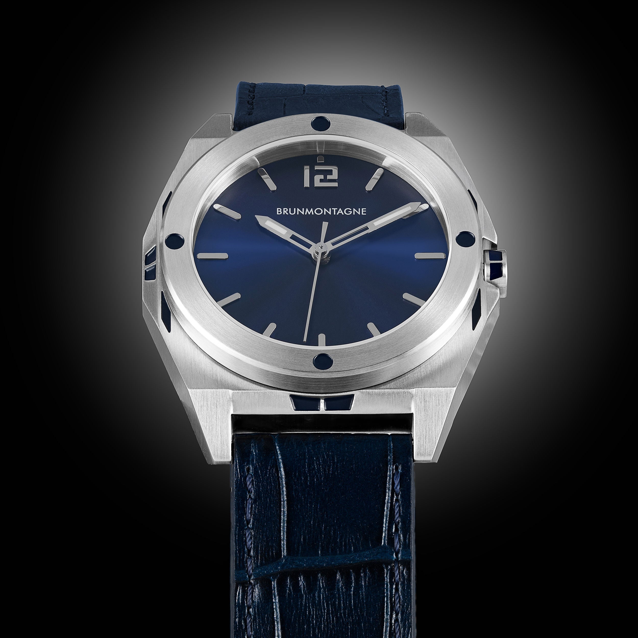 40mm Representor staal/blauw geborstelde bezel schuin leder